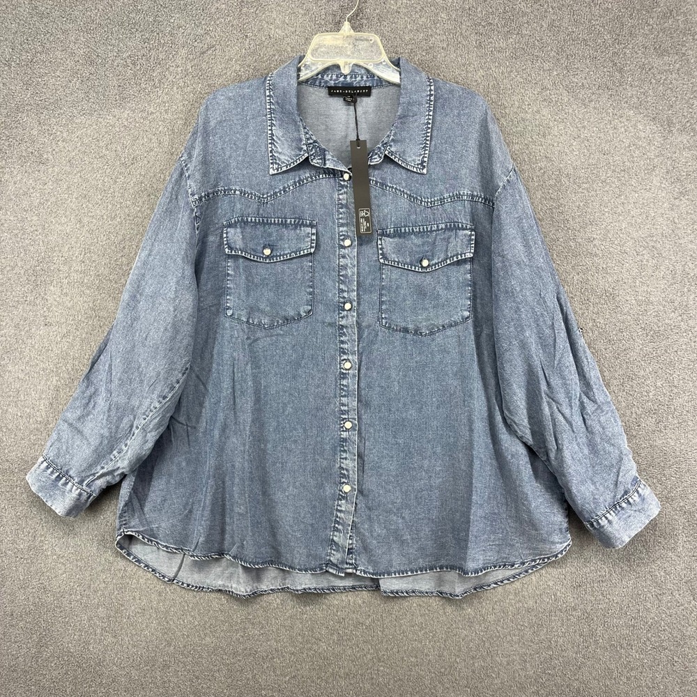 Jane + Delancey Denim Shirt Womens 2X Blue Western pearl Snap Button Down Top